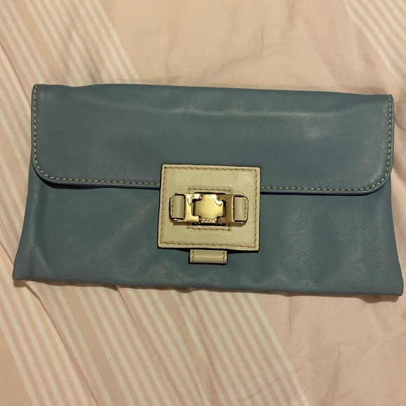 Genuine leather baby blue and cream clutch - Picture 8 of 8